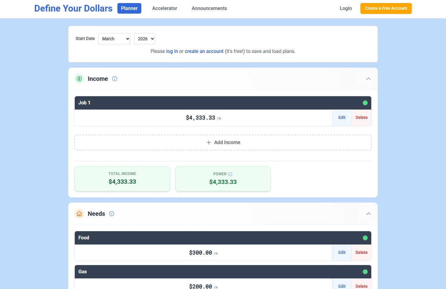 Define Your Dollars screenshot